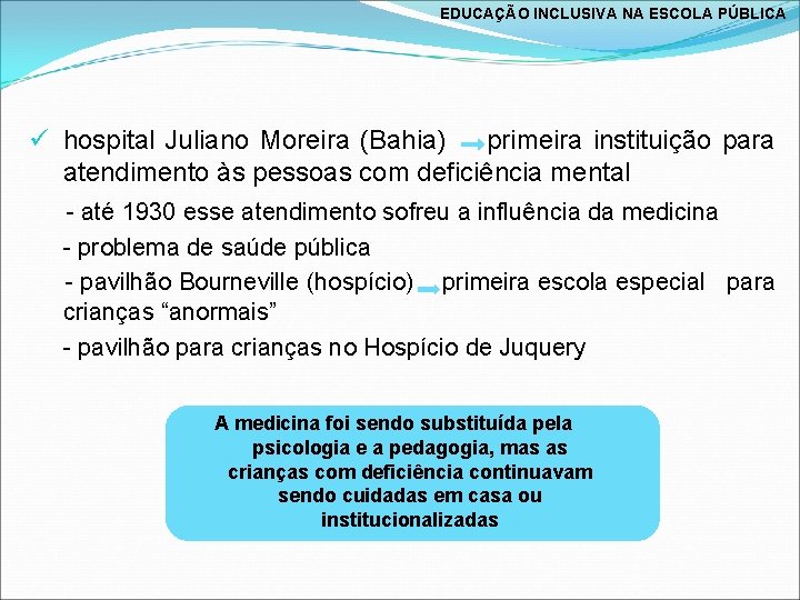 EDUCAÇÃO INCLUSIVA NA ESCOLA PÚBLICA ü hospital Juliano Moreira (Bahia) primeira instituição para atendimento