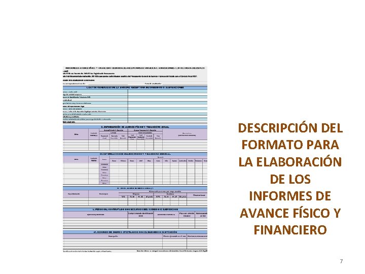 DESCRIPCIÓN DEL FORMATO PARA LA ELABORACIÓN DE LOS INFORMES DE AVANCE FÍSICO Y FINANCIERO