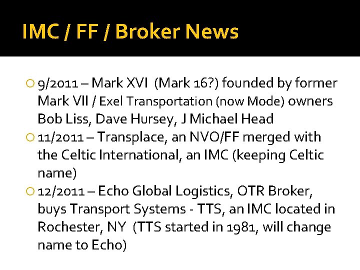 IMC / FF / Broker News 9/2011 – Mark XVI (Mark 16? ) founded