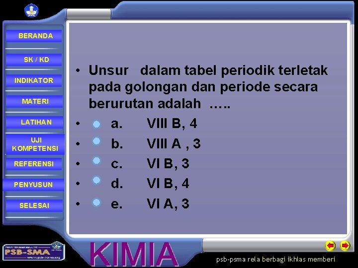 BERANDA SK / KD INDIKATOR MATERI LATIHAN UJI KOMPETENSI REFERENSI PENYUSUN SELESAI • Unsur