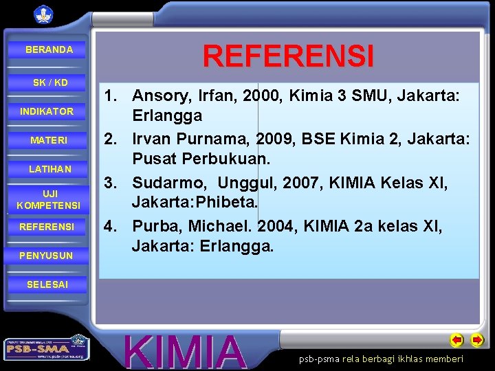 BERANDA SK / KD INDIKATOR MATERI LATIHAN UJI KOMPETENSI REFERENSI PENYUSUN REFERENSI 1. Ansory,