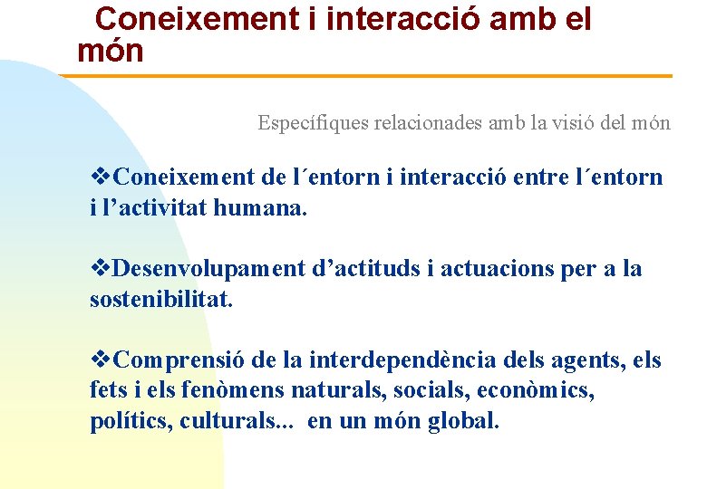 Coneixement i interacció amb el món Específiques relacionades amb la visió del món v.