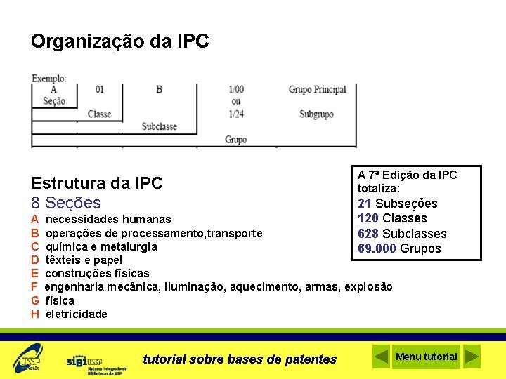 Organização da IPC Estrutura da IPC 8 Seções A B C D E F