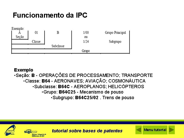 Funcionamento da IPC Exemplo • Seção: B - OPERAÇÕES DE PROCESSAMENTO; TRANSPORTE • Classe: