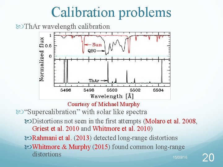 Calibration problems Th. Ar wavelength calibration Courtesy of Michael Murphy “Supercalibration” with solar like