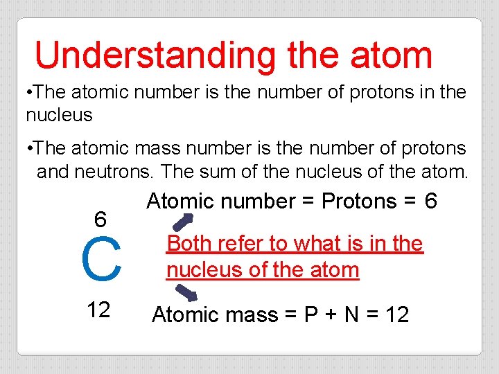 Understanding the atom • The atomic number is the number of protons in the