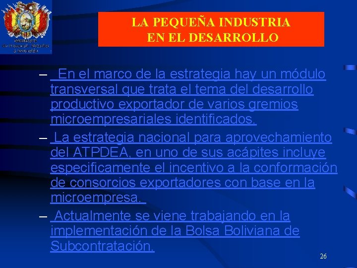 LA PEQUEÑA INDUSTRIA EN EL DESARROLLO – En el marco de la estrategia hay