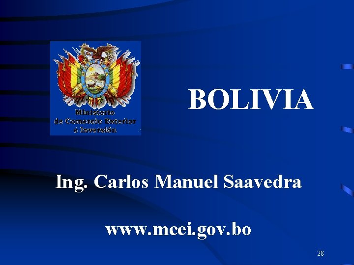 BOLIVIA Ing. Carlos Manuel Saavedra www. mcei. gov. bo 28 