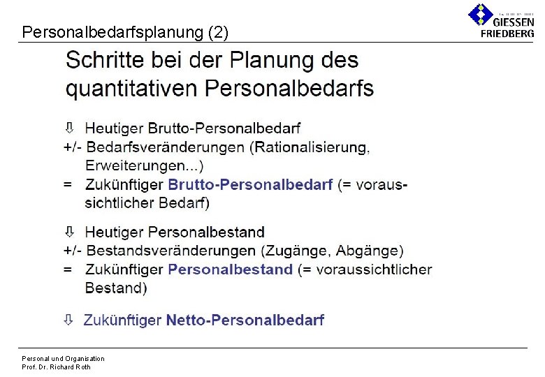 Personalbedarfsplanung (2) Personal und Organisation Prof. Dr. Richard Roth Personalbedarfsplanung (2) Personal und Organisation Prof. Dr. Richard Roth