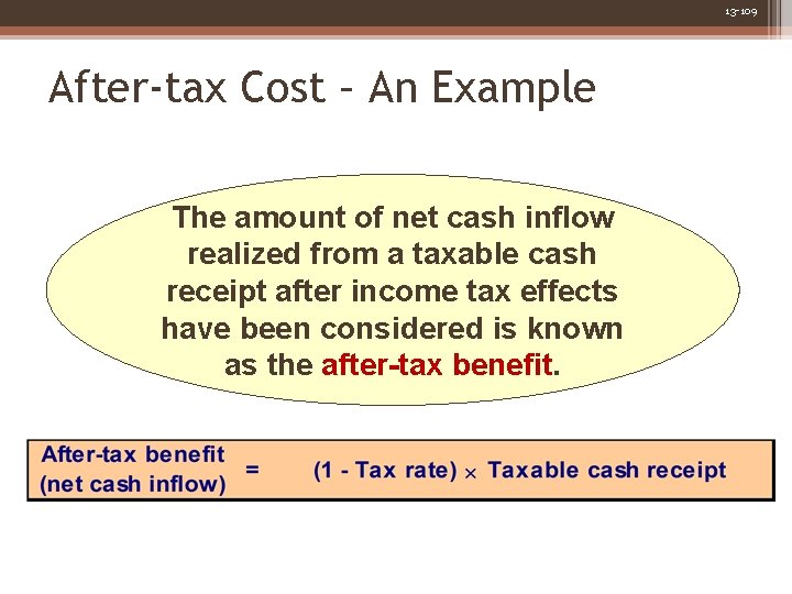 13 -109 After-tax Cost – An Example The amount of net cash inflow realized