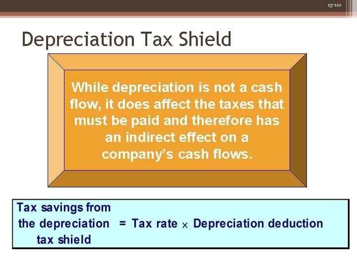 13 -110 Depreciation Tax Shield While depreciation is not a cash flow, it does