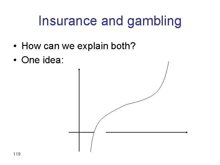 Insurance and gambling • How can we explain both? • One idea: 119 