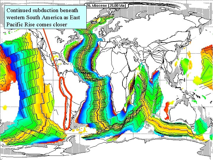 Continued subduction beneath western South America as East Pacific Rise comes closer 