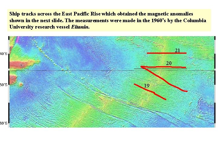 Ship tracks across the East Pacific Rise which obtained the magnetic anomalies shown in