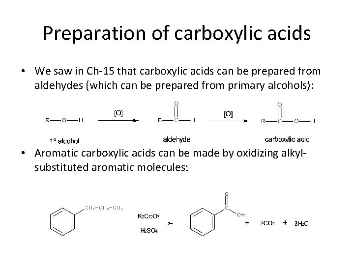 Preparation of carboxylic acids • We saw in Ch-15 that carboxylic acids can be