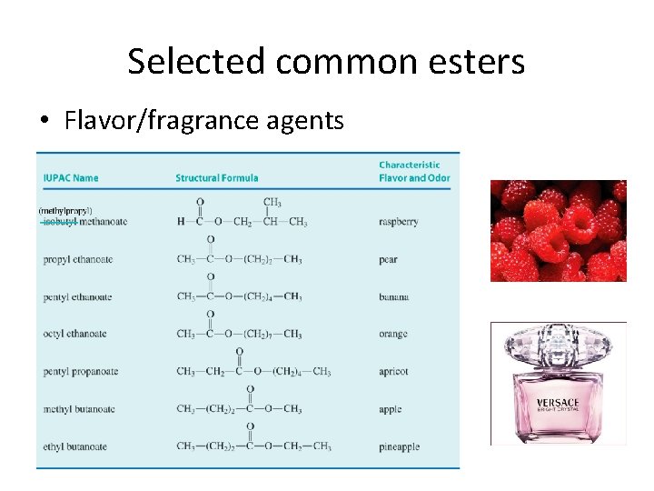 Selected common esters • Flavor/fragrance agents 