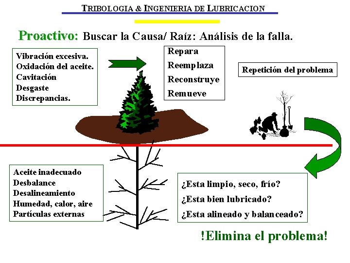 TRIBOLOGIA & INGENIERIA DE LUBRICACION Proactivo: Buscar la Causa/ Raíz: Análisis de la falla.