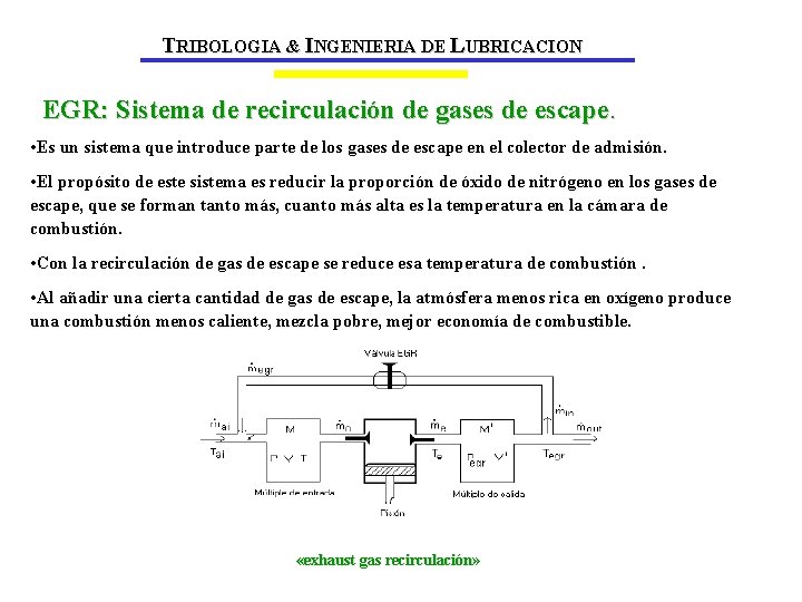 TRIBOLOGIA & INGENIERIA DE LUBRICACION EGR: Sistema de recirculación de gases de escape. •