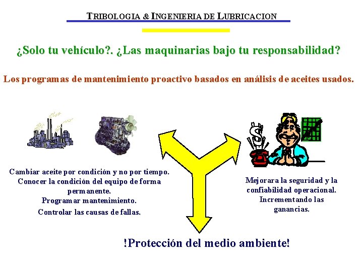 TRIBOLOGIA & INGENIERIA DE LUBRICACION ¿Solo tu vehículo? . ¿Las maquinarias bajo tu responsabilidad?