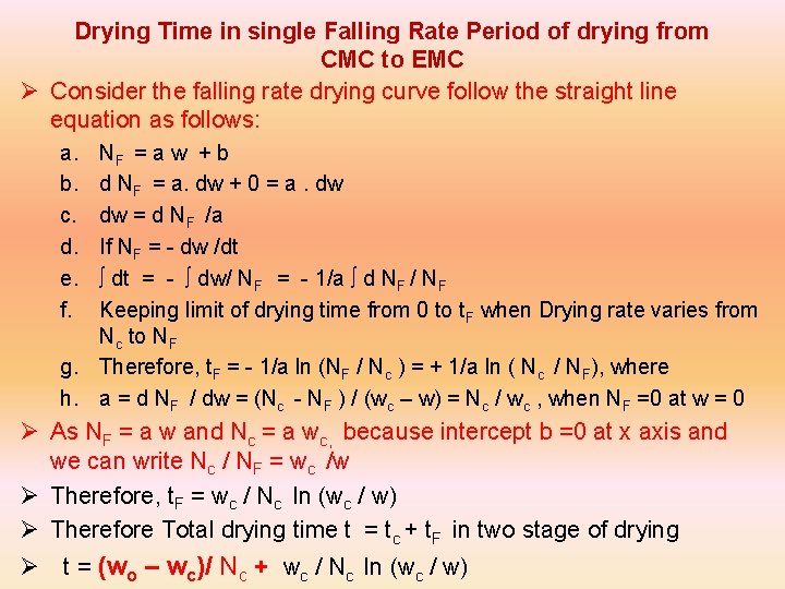 Drying Time in single Falling Rate Period of drying from CMC to EMC Ø