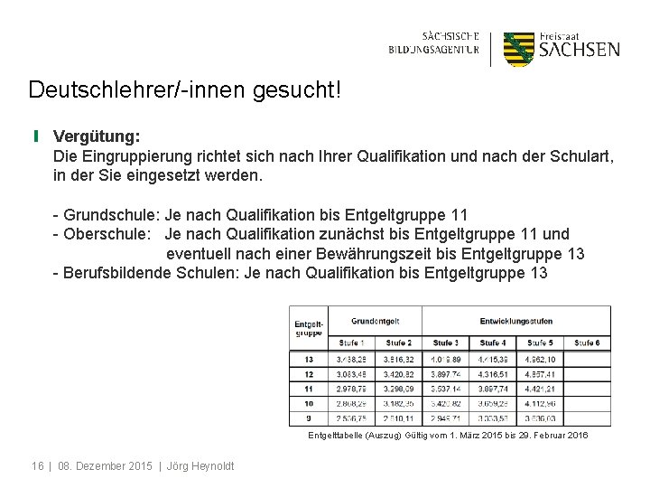 Deutschlehrer/-innen gesucht! ❙ Vergütung: Die Eingruppierung richtet sich nach Ihrer Qualifikation und nach der