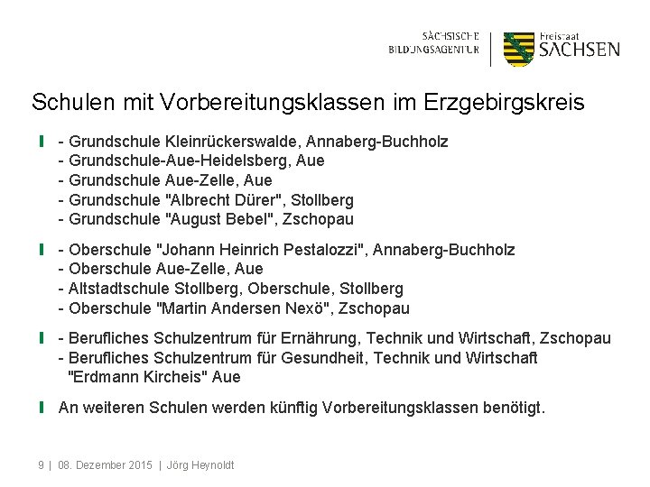 Schulen mit Vorbereitungsklassen im Erzgebirgskreis ❙ - Grundschule Kleinrückerswalde, Annaberg-Buchholz - Grundschule-Aue-Heidelsberg, Aue -