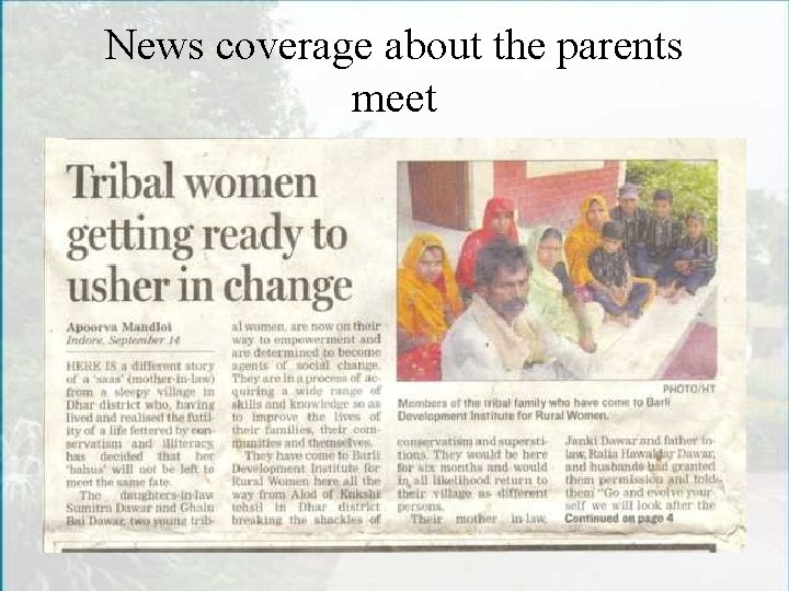 News coverage about the parents meet 