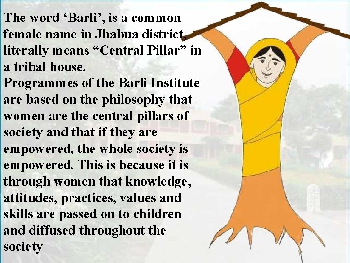 The word ‘Barli’, is a common female name in Jhabua district, literally means “Central