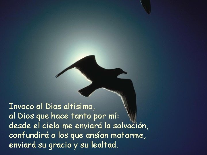 Invoco al Dios altísimo, al Dios que hace tanto por mí: desde el cielo