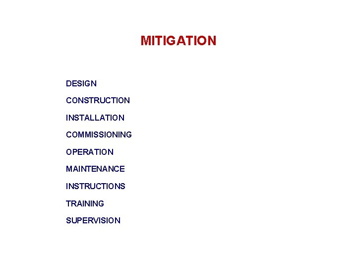 MITIGATION DESIGN CONSTRUCTION INSTALLATION COMMISSIONING OPERATION MAINTENANCE INSTRUCTIONS TRAINING SUPERVISION 