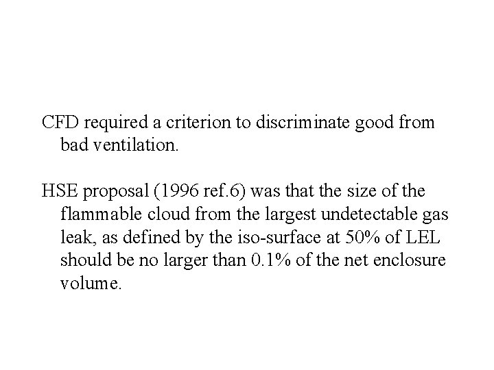 CFD required a criterion to discriminate good from bad ventilation. HSE proposal (1996 ref.