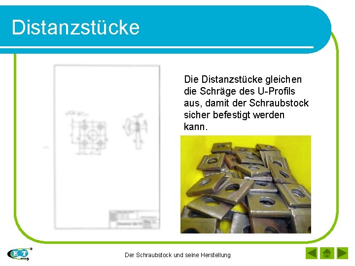 Distanzstücke gleichen die Schräge des U-Profils aus, damit der Schraubstock sicher befestigt werden kann.