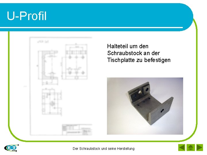U-Profil Halteteil um den Schraubstock an der Tischplatte zu befestigen Der Schraubstock und seine