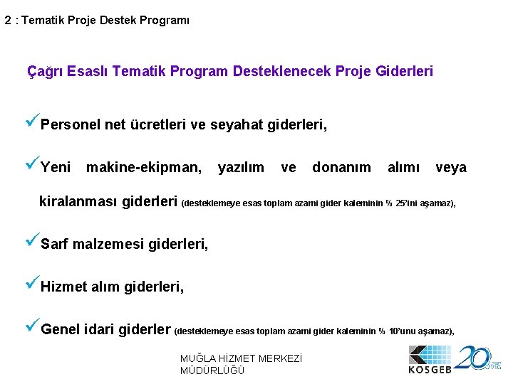 2 : Tematik Proje Destek Programı Çağrı Esaslı Tematik Program Desteklenecek Proje Giderleri üPersonel
