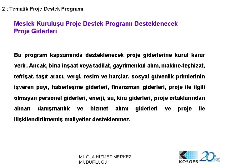 2 : Tematik Proje Destek Programı Meslek Kuruluşu Proje Destek Programı Desteklenecek Proje Giderleri