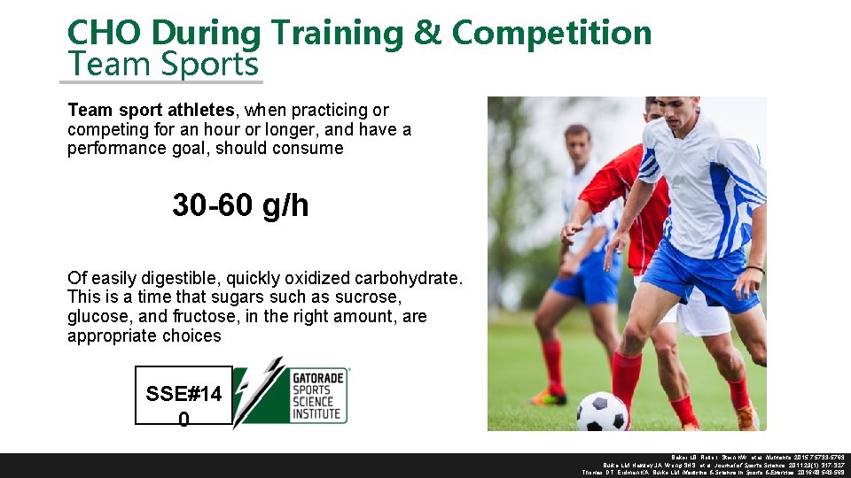 CHO During Training & Competition Team Sports Team sport athletes, when practicing or competing