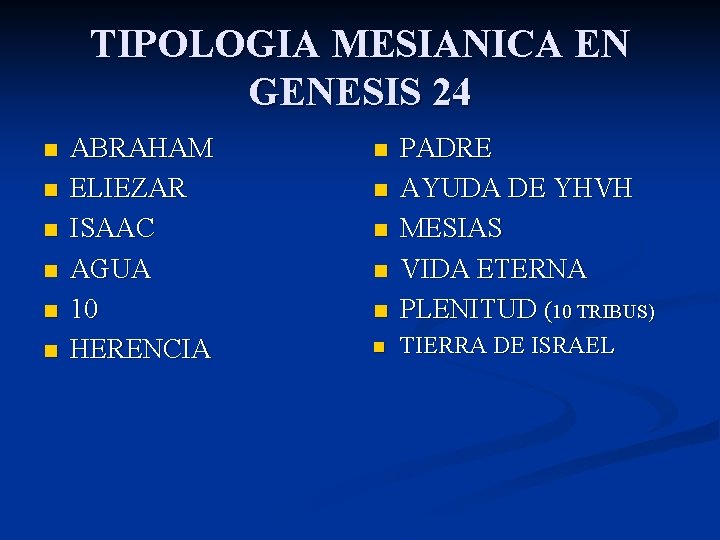 TIPOLOGIA MESIANICA EN GENESIS 24 n n n ABRAHAM ELIEZAR ISAAC AGUA 10 HERENCIA