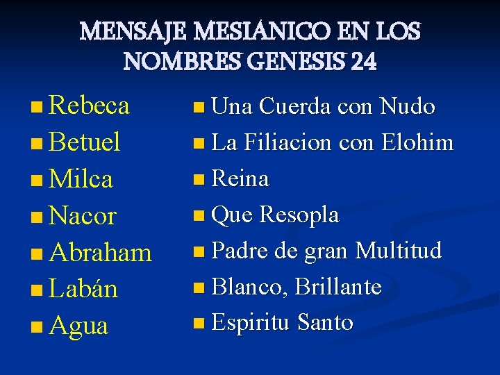 MENSAJE MESIANICO EN LOS NOMBRES GENESIS 24 n Rebeca n Una Cuerda con Nudo