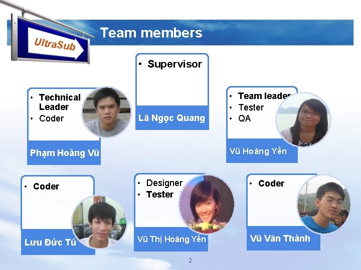 Ultra. Sub Team members • Supervisor • Technical Leader • Coder Lã Ngọc Quang