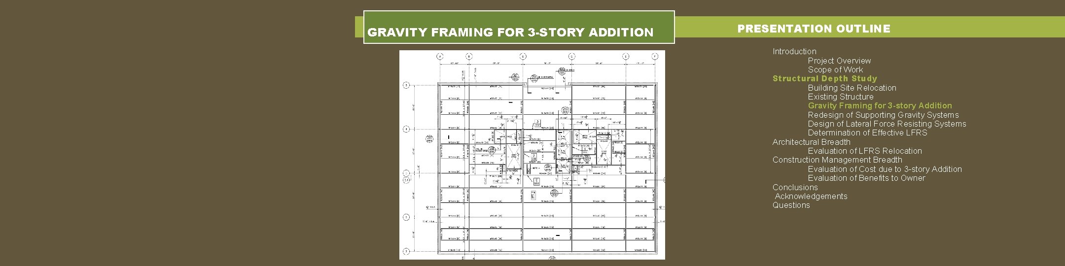 GRAVITY FRAMING FOR 3 -STORY ADDITION PRESENTATION OUTLINE Introduction Project Overview Scope of Work