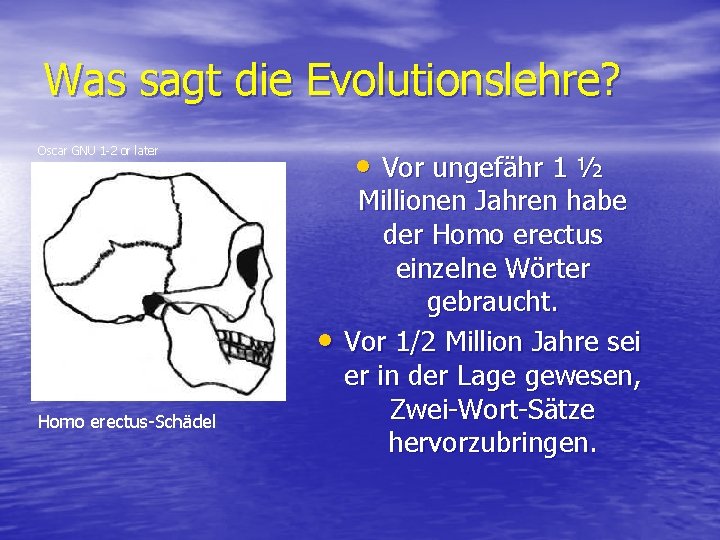 Was sagt die Evolutionslehre? • Vor ungefähr 1 ½ Oscar GNU 1 -2 or