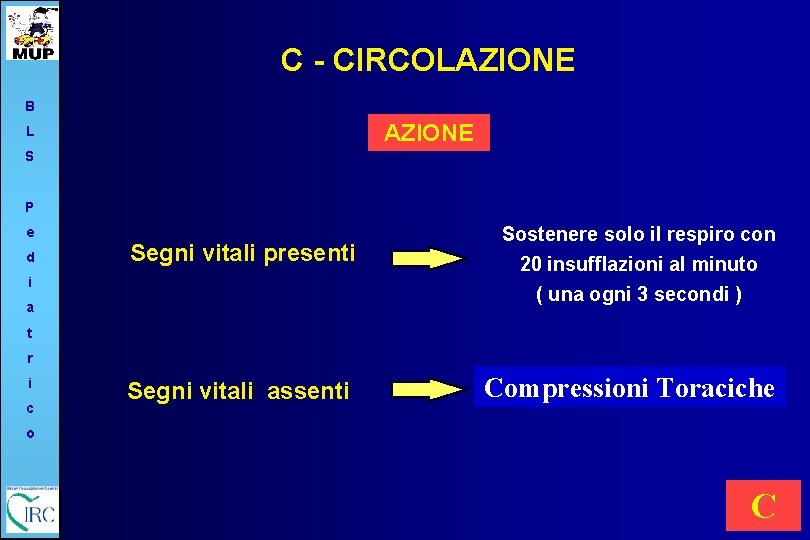 C - CIRCOLAZIONE B AZIONE L S P e d Segni vitali presenti i