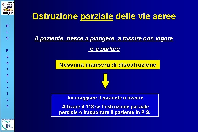 Ostruzione parziale delle vie aeree B L S Il paziente riesce a piangere, a