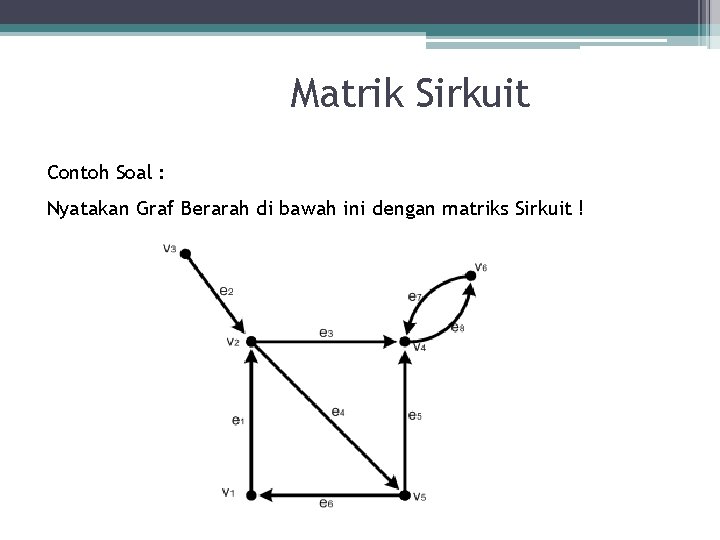 Matrik Sirkuit Contoh Soal : Nyatakan Graf Berarah di bawah ini dengan matriks Sirkuit