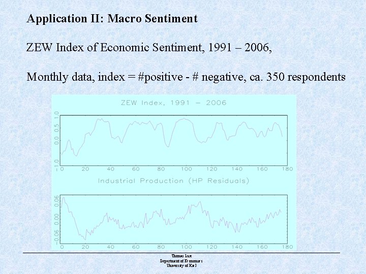 Application II: Macro Sentiment ZEW Index of Economic Sentiment, 1991 – 2006, Monthly data,