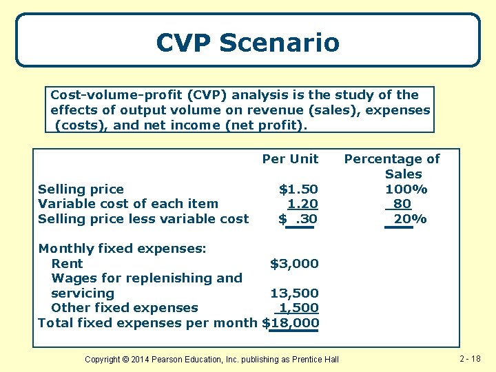 CVP Scenario Cost-volume-profit (CVP) analysis is the study of the effects of output volume