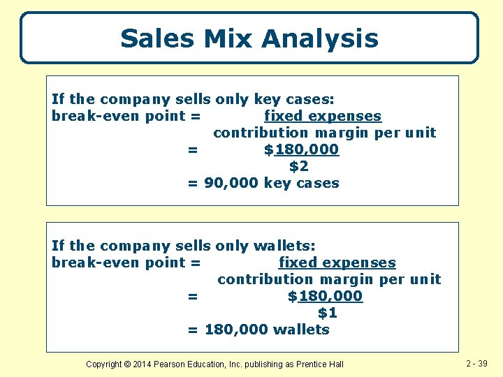 Sales Mix Analysis If the company sells only key cases: break-even point = fixed