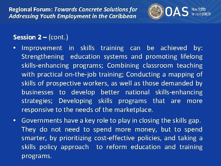 Regional Forum: Towards Concrete Solutions for Addressing Youth Employment in the Caribbean Session 2
