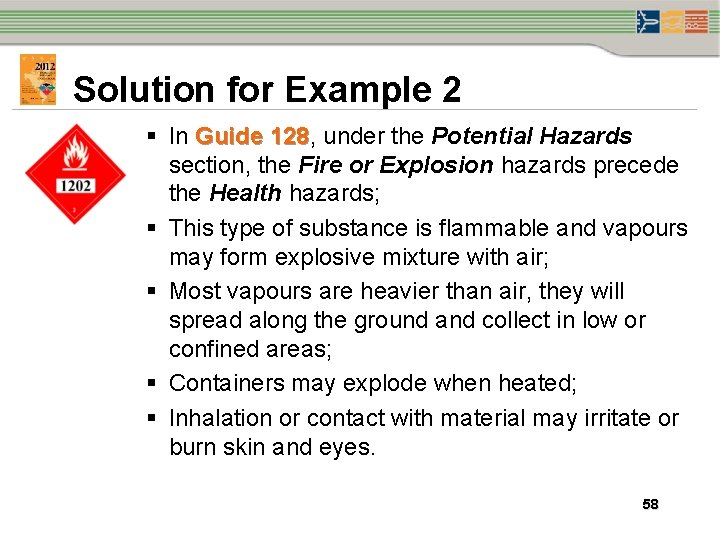 Solution for Example 2 § In Guide 128, 128 under the Potential Hazards section, Solution for Example 2 § In Guide 128, 128 under the Potential Hazards section,