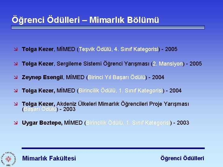 Öğrenci Ödülleri – Mimarlık Bölümü æ Tolga Kezer, MİMED (Teşvik Ödülü, 4. Sınıf Kategorisi)
